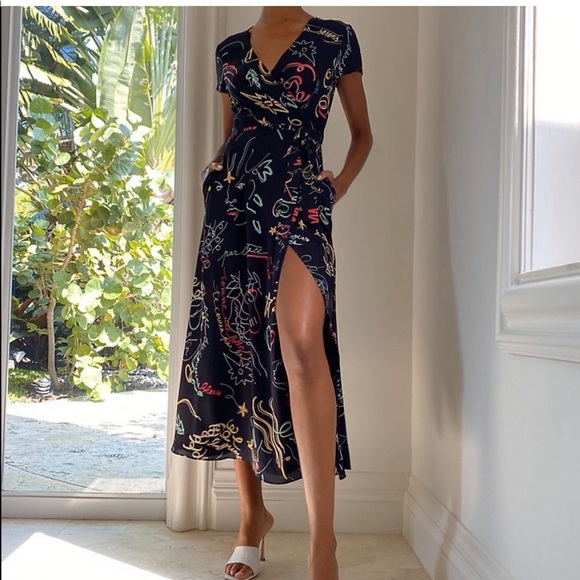 ARITZIA • BABATON wallace slit wrap maxi dress with doodle design S - Picture 2 of 10